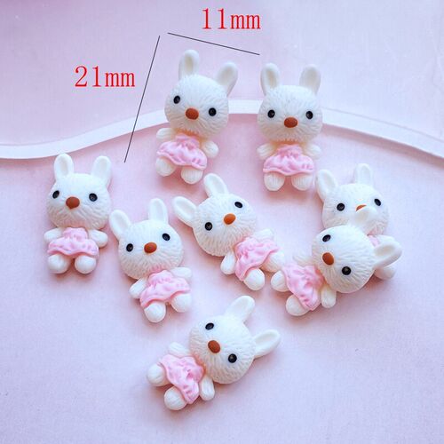 10Pcs New Cute Cartoon Little White Rabbit Flat Back Resin C