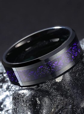 New Mens Vogue 8MM Stainless Steel Black Dragon Ring Inlay