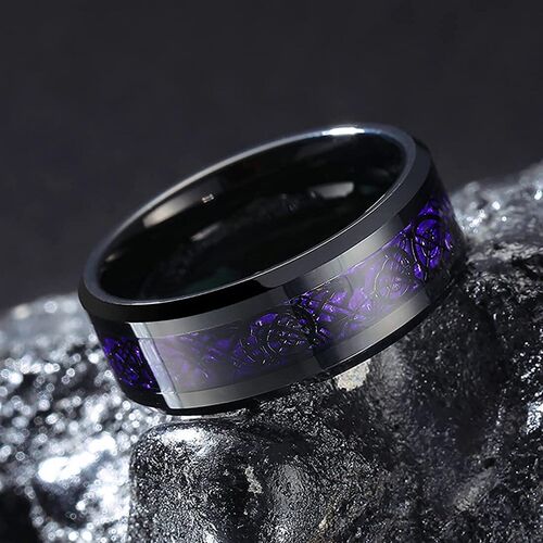New Mens Vogue 8MM Stainless Steel Black Dragon Ring Inlay