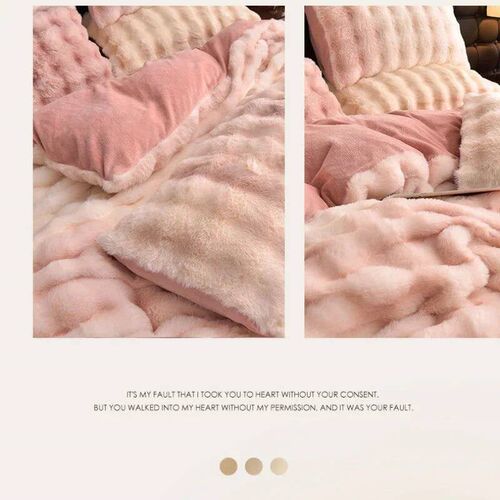 Colorful Rabbit Plush Bed Set with Four Pieces Winter Thick