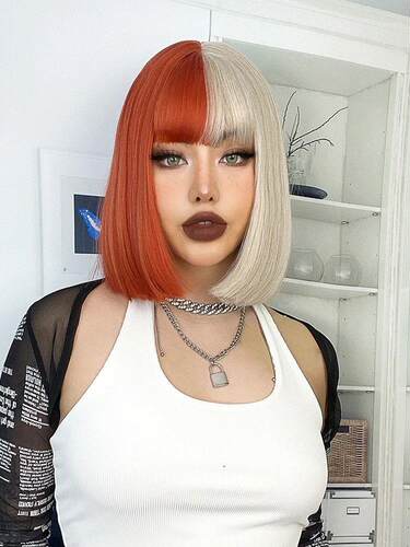 Blonde Red Short Bob Wig Synthetic Wig For Women With Bangs