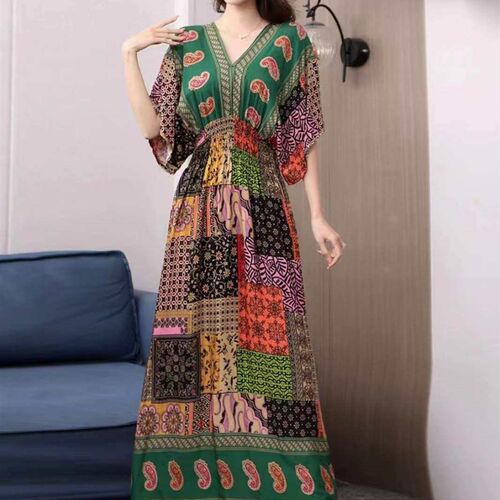 Southeast Asia Travel Thai Cotton Silk Floral Dress Womens