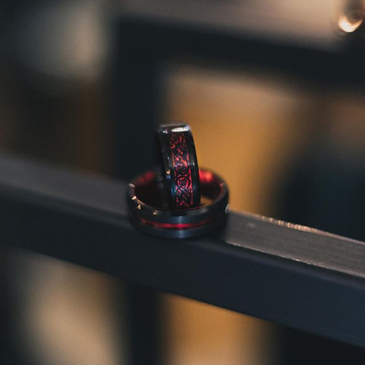 Fashion 8mm Red Groove Beveled Edge Black Tungsten Wedding