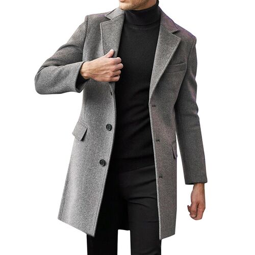 [thick Version] Mens British Mens Long-sleeved Woolen Coat
