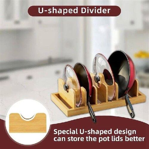 ABKO-Bamboo Pot Lid Organizer For Cabinet & Kitchen