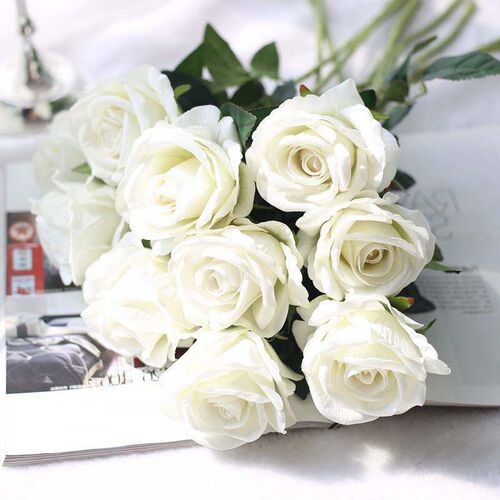 5Pcs 51cm Long Branch Flowers Bouquet Beautiful White Silk R