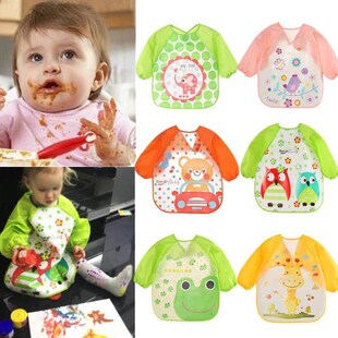 Cute Baby Bibs Waterproof Long Sleeve Apron Children Feeding