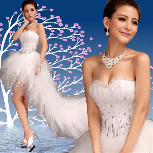 Wedding Dress Strapless Front Short Back Long Ball Gown Prin