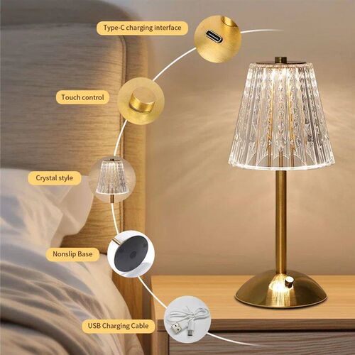 Crystal Led Table Lamp Rechargeable Book Light Night Light f