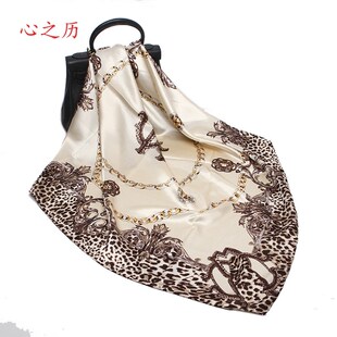 Faux satin scarf仿丝围巾丝巾豹纹时尚 女方巾头巾腰果印花 silk