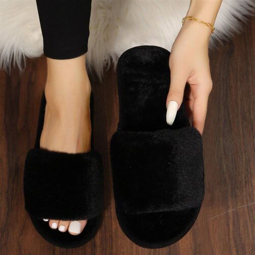 Furry Slippers For Women Indoor Lazy One-line Plush Slippers