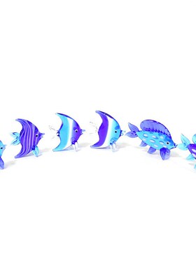2Pcs Blue Murano Glass Sea Fish Mini Figurines Aquarium