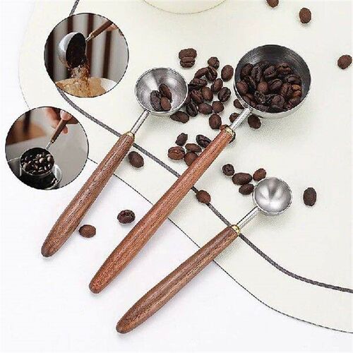 1Pc Wooden Long Handle Stainless Steel Coffee Scoop Walnut