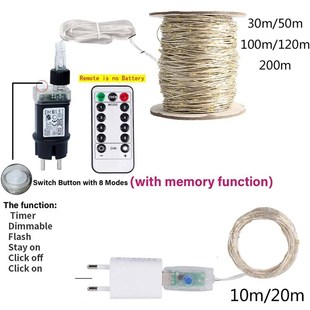 50M/120M LED String Lights Silver Wire Fairy Lights Garland