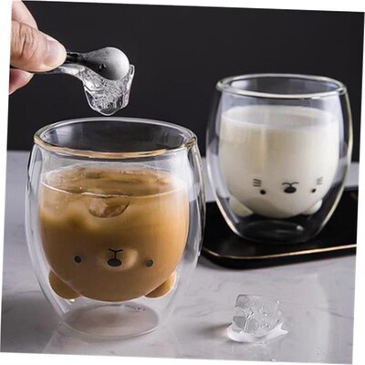 Cute Bear Double-layer Coffee Mug Double Glass Cup Carton