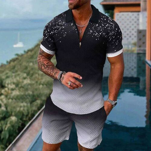 Solid Color Gradient Print Mens Sweatsuit Set Summer Casual