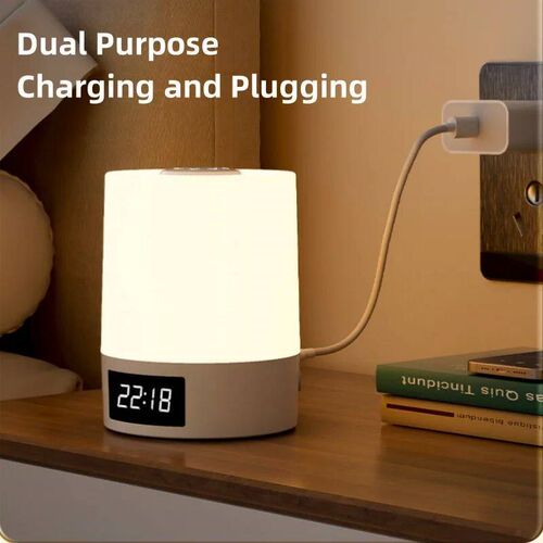 Night Light with Clock , Bedroom Bedside Lamp, Touch Baby Fe