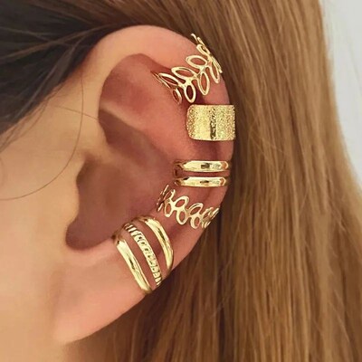 5Pcs/Lot  Vintage Gold Color Leaves Ear Cuff Non-Piercing Fa