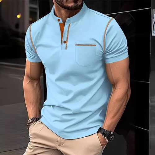 2025 Mens Button Shirt Solid lor Short Sleeve Lapel Horizon