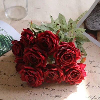 1 Bouquet 9 Heads Artificial Diamond Rose Wedding Table Whit