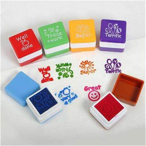 New 6Pcs English Words Praise Cute Cartoon Kids Reward Stamp