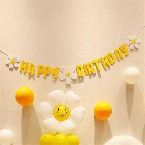 Happy Birthday Banner Baby Shower Ins Decor Non Woven Daisy