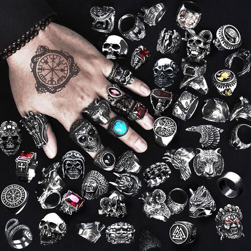 Skull Punk Rings Animal Stainless Steel CZ Vintage For Motor