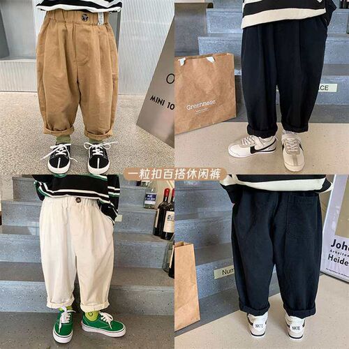 Childrens Pants Boys and Girls Spring All-match One-button