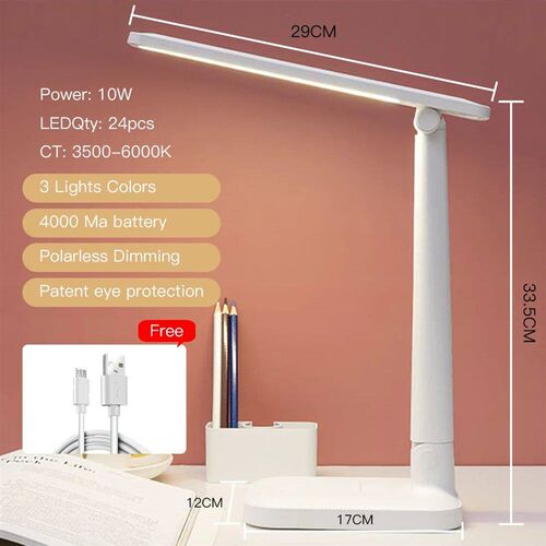 Led Table Lamp 3 Color Stepless Dimmable Touch Foldable USB