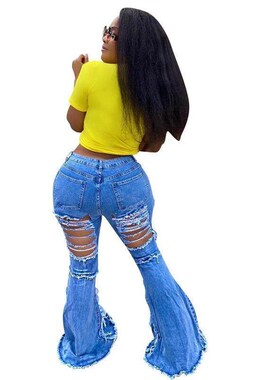 Women's personalized front and back torn denim flared pa