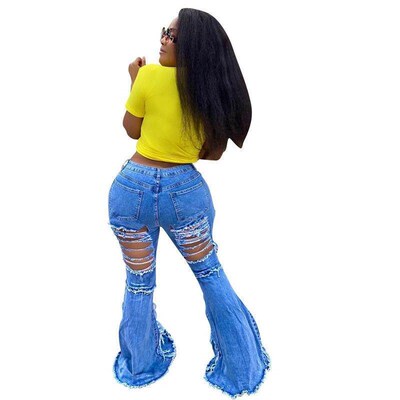 Women's personalized front and back torn denim flared pa