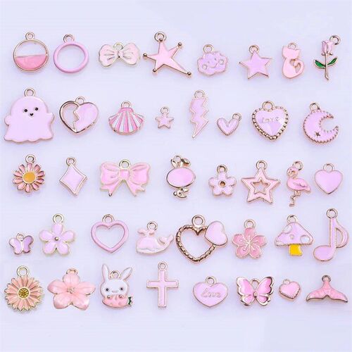 40pcs/Lot Cute Pink Enamel Charm Daisy Rose Flower Accessori