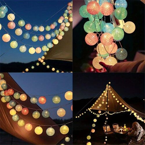 1.5/3M Cotton Garland Balls Lights String Christmas Outdoor