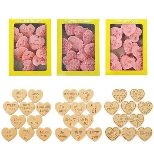 30pcs Heart Cookie Cutters Set Biscuit Fondant Embosser