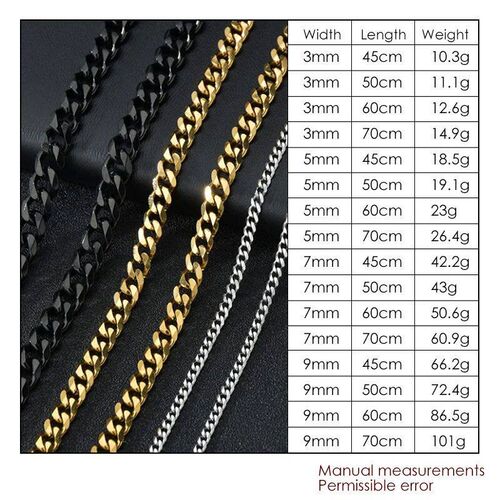 Hip Hop Width 3/5/7/9MM Cuban Link Stainless Steel Chains Ne