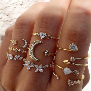 IPARAM Bohemia Crystal Rings for Women Letter LOVE Heart Flo