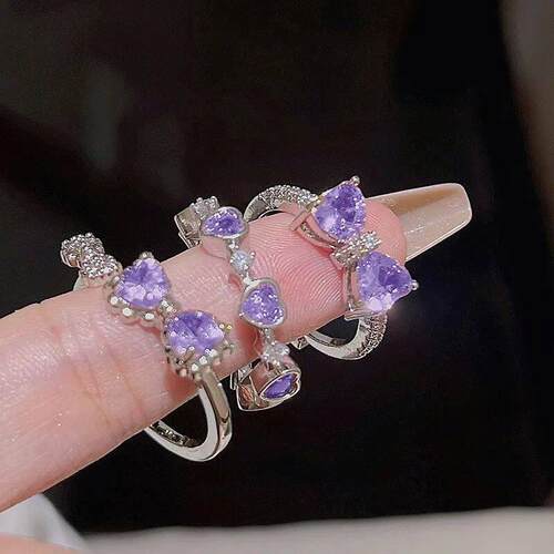 New YK Pink Crystal Irregular Heart Rings for Women Kpop