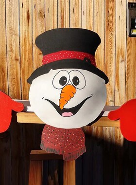 Christmas Snowman Fence Peeker Decoration Outdoor Festivity
