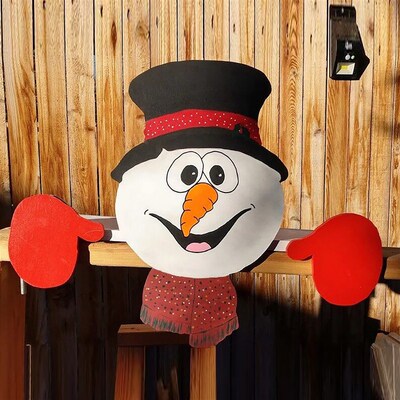Christmas Snowman Fence Peeker Decoration Outdoor Festivity