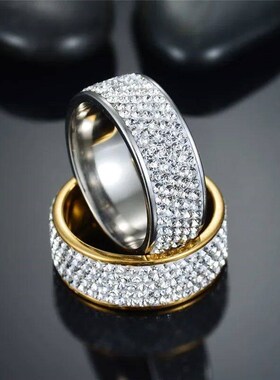 8mm Wide Five Rows Full Rhinestone Shiny Rings Stainless Ste