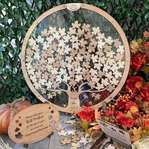 Wooden Message Drop Box with 60/80pcs Maple Leaves