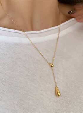 Ins Simple OL Womens Summer Tassel Double Water Drop Neckla