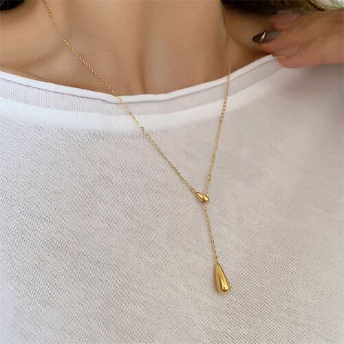 Ins Simple OL Womens Summer Tassel Double Water Drop Neckla