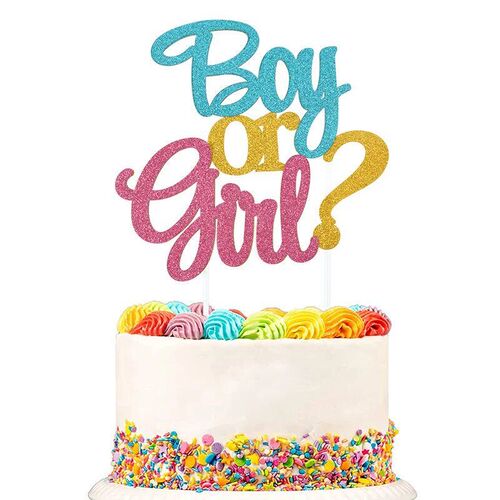 Glitter Boy or Girl Cake Toppers Gender Reveal Party Cake De