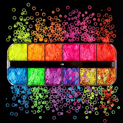 12 Grids Fluorescence Hollow Circle Sequins Neon Round Nail