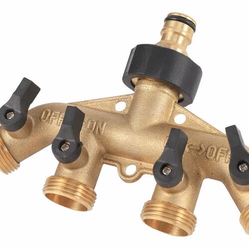 Brass 3/4 Inch Thread 4-Way Garden Tap Water Splitter Water