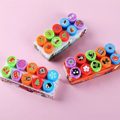 10pcs/Set Children Toy Stamps Cartoon Christmas Halloween An
