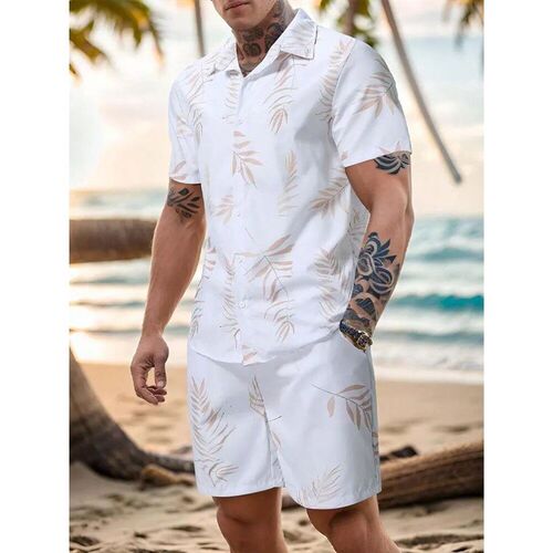 New Palm Leaf Print Mens Casual Shirt Hawaiian Mens Beach