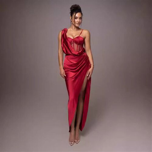 2025 Solid lor Slit Suspender Skirt For Women Fashion Peach