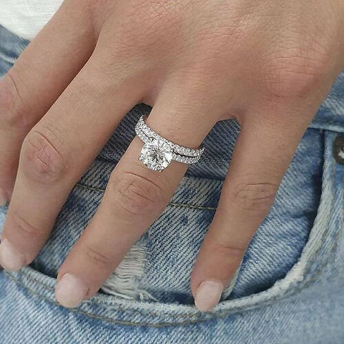 Huitan Bling Bling Round Cubic Zircon 2Pcs/Set Rings for Wom